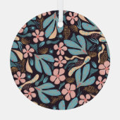 Coral Blue Floral Dark Print Ornament Aus Glas (Rückseite)