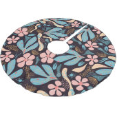 Coral Blue Floral Dark Print Polyester Weihnachtsbaumdecke (Schrägansicht)