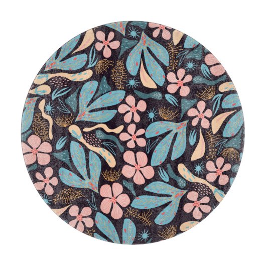 Coral Blue Floral Dark Print Schneidebrett (Vorderseite)
