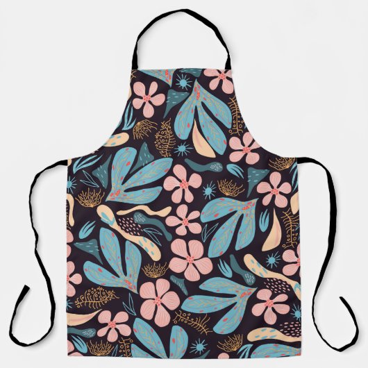 Coral Blue Floral Dark Print Schürze (Vorderseite)