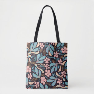 Coral Blue Floral Dark Print Tasche