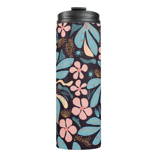 Coral Blue Floral Dark Print Thermosbecher (Vorderseite)