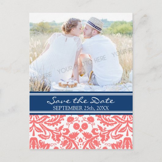 Coral Blue Foto Save the Date Hochzeitskarten Ankündigungspostkarte (Vorderseite)