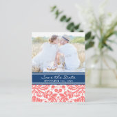 Coral Blue Foto Save the Date Hochzeitskarten Ankündigungspostkarte (Stehend Vorderseite)