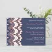 Coral Blue Lace Muster Hochzeitskarten Einladung (Stehend Vorderseite)