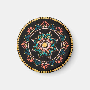 Coral Blue Mandala, Sacred Geometry Boho Ethnic Magnet