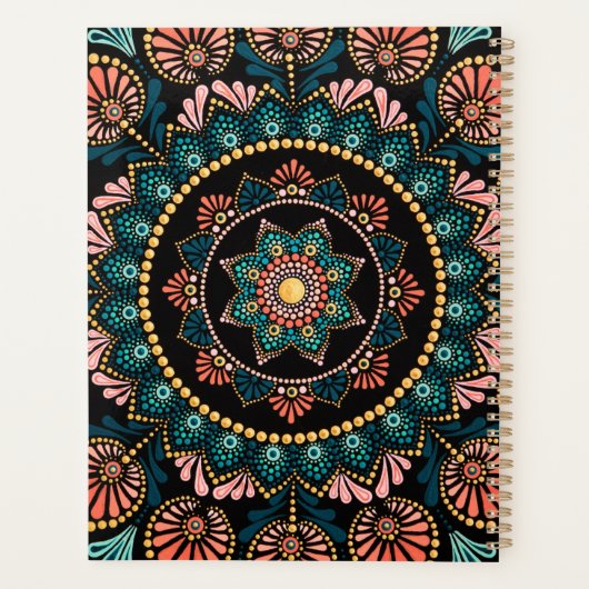 Coral Blue Mandala, Sacred Geometry Boho Ethnic Planer (Rückseite)