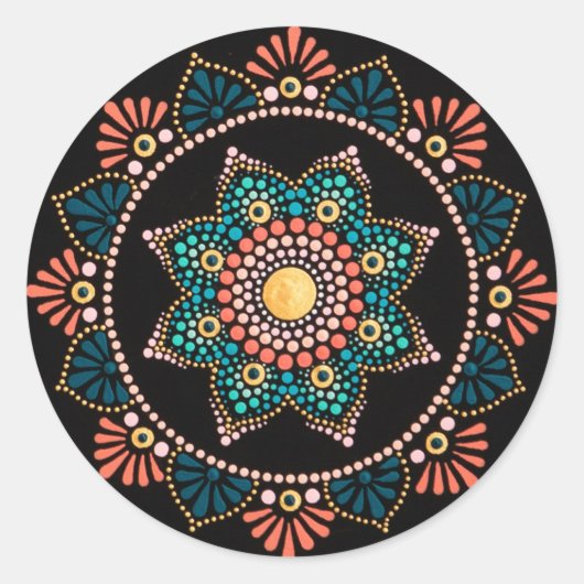 Coral Blue Mandala, Sacred Geometry Boho Ethnic Runder Aufkleber (Vorderseite)