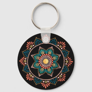 Coral Blue Mandala, Sacred Geometry Boho Ethnic Schlüsselanhänger