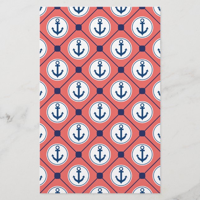 Coral Blue Nautical Anchor Muster (Vorderseite)