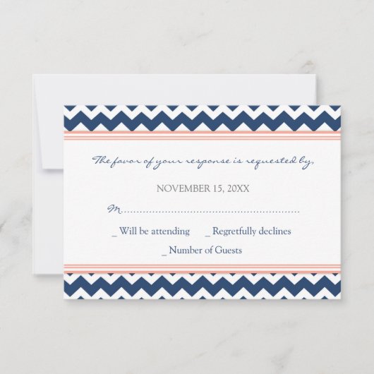 Coral Blue Zickzack UAWG Wedding Card RSVP Karte (Vorderseite)