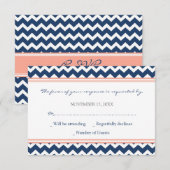Coral Blue Zickzack UAWG Wedding Card RSVP Karte (Vorne/Hinten)