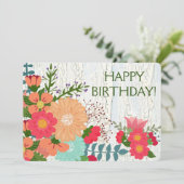 Coral Blume, Crackle Paint, Happy Birthday Card Karte (Stehend Vorderseite)