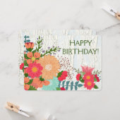 Coral Blume, Crackle Paint, Happy Birthday Card Karte (Vorderseite/Rückseite Beispiel)