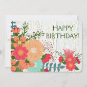 Coral Blume, Crackle Paint, Happy Birthday Card Karte (Vorderseite)