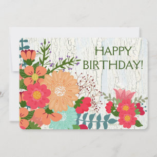 Coral Blume, Crackle Paint, Happy Birthday Card Karte
