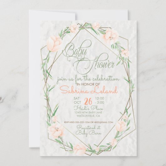 Coral Blume Grünpflanzen Terrarium Babydusche Einladung (Vorderseite)