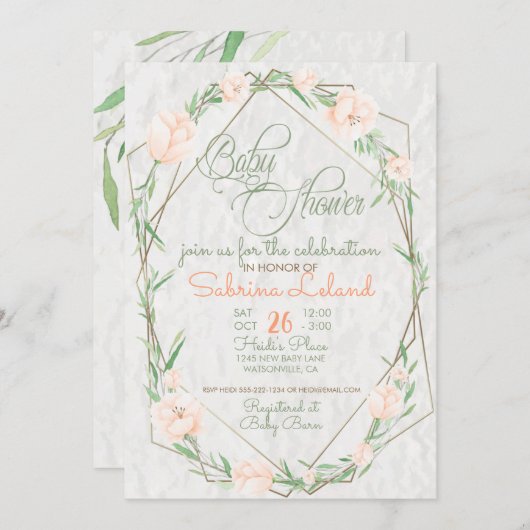 Coral Blume Grünpflanzen Terrarium Babydusche Einladung (Vorne/Hinten)