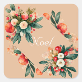 Coral-Blume und Obstweihsticker Quadratischer Aufkleber