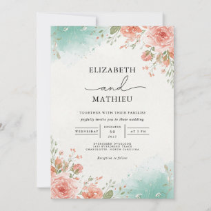 Coral Blush Botanical Archway Wedding Einladung