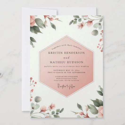 Coral Blush Botanical Whimsy Wedding Einladung (Vorderseite)