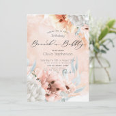 Coral Blush Brunch Bubbly Birthday Einladung (Stehend Vorderseite)
