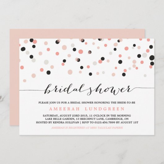 Coral Blush Confetti Dots Bridal Dusche Einladung (Vorne/Hinten)