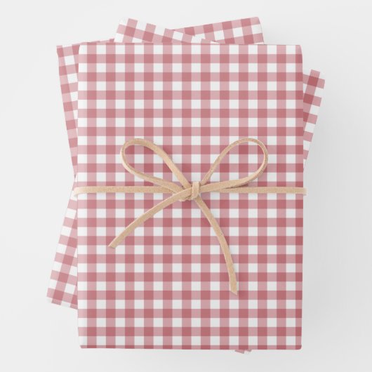 Coral Blush Gingham Karo Pattern Geschenkpapier Set (Beispiel)