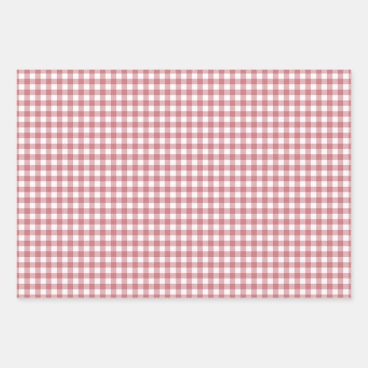 Coral Blush Gingham Karo Pattern Geschenkpapier Set (Vorderseite)