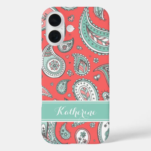 Coral Bohemisch Paisley Custom Monogram Case-Mate iPhone Hülle (Rückseite)