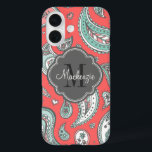 Coral Bohemisch Paisley Custom Monogram iPhone 16 Hülle<br><div class="desc">Fügen Sie mit diesem farbenfrohen, handgezeichnet Paisley iPhone eine Touch boho charm Ihrem Telefon hinzu. Mit einem aufwändigen und künstlerischen Paisley-Muster verleiht dieses Gehäuse dem Alltag eine entspannte und lebendige Atmosphäre. Personalisieren Sie es mit Ihrem Namen oder Monogramm-Initialen für ein einzigartiges, individuelles Aussehen. Dieses Gehäuse ist in atemberaubenden Farben erhältlich...</div>