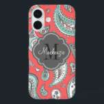Coral Bohemisch Paisley Custom Monogram iPhone 16 Hülle<br><div class="desc">Fügen Sie mit diesem farbenfrohen, handgezeichnet Paisley iPhone eine Touch boho charm Ihrem Telefon hinzu. Mit einem aufwändigen und künstlerischen Paisley-Muster verleiht dieses Gehäuse dem Alltag eine entspannte und lebendige Atmosphäre. Personalisieren Sie es mit Ihrem Namen oder Monogramm-Initialen für ein einzigartiges, individuelles Aussehen. Dieses Gehäuse ist in atemberaubenden Farben erhältlich...</div>