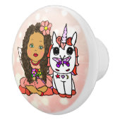 Coral Bokeh Fairy und Unicorn Keramikknauf (Rechts)