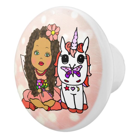 Coral Bokeh Fairy und Unicorn Keramikknauf (Rechts)