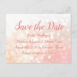 Coral Bokeh Personalisiert Save the Date Postkarte