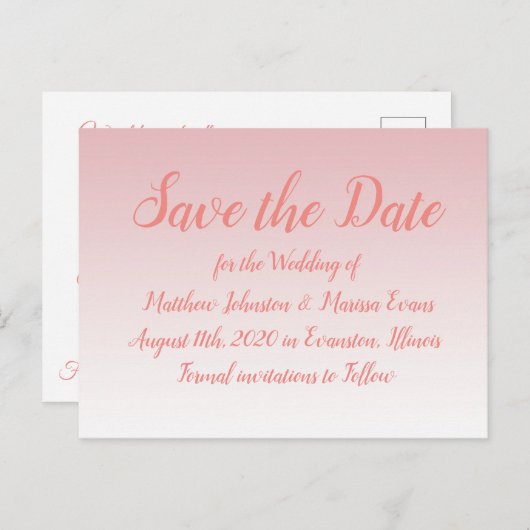 Coral Bokeh Personalisiert Save the Date Postkarte (Vorne/Hinten)