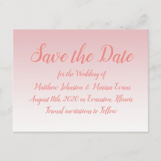 Coral Bokeh Personalisiert Save the Date Postkarte (Vorderseite)