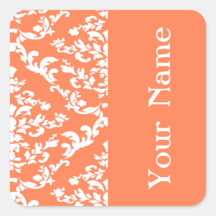 Coral Bold Damask in Emporiomoffa mit Namen Quadratischer Aufkleber