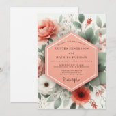 Coral Botanical Elegance Wedding Einladung (Vorne/Hinten)