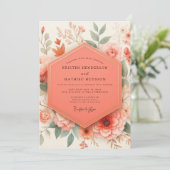 Coral Botanical Romance Wedding Einladung (Stehend Vorderseite)