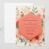 Coral Botanical Romance Wedding Einladung (Vorne/Hinten)