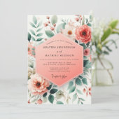 Coral Botanical Whimsy Wedding Einladung (Stehend Vorderseite)