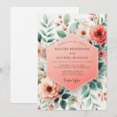 Coral Botanical Whimsy Wedding Einladung (Vorne/Hinten)