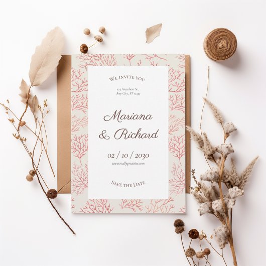 Coral Branch Save the Date Invitation Einladung