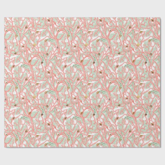 Coral Branch Seashells Coastal Geschenkpapier (Flach)