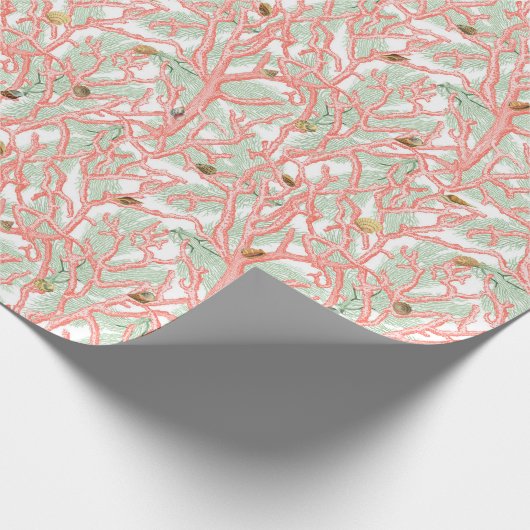 Coral Branch Seashells Coastal Geschenkpapier (Ecke)