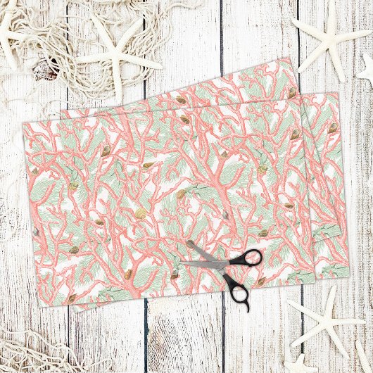 Coral Branches with Seashells Nautical Pattern Seidenpapier