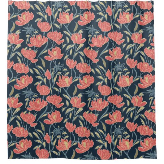 Coral Breeze Floral Duschvorhang (Vorderseite)