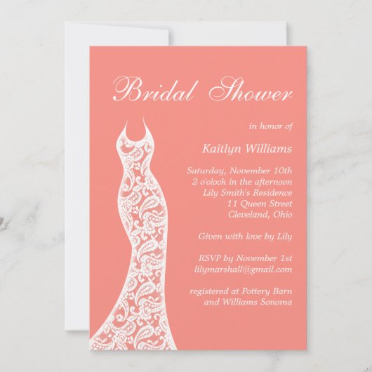 Coral Bridal Dusche Einladung (Vorderseite)