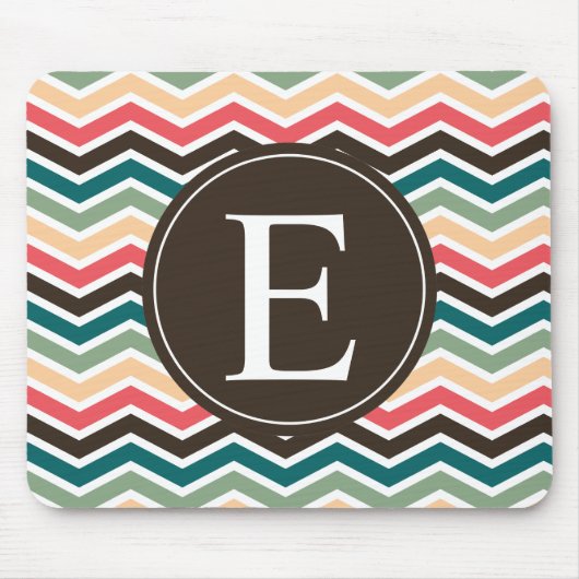 Coral Brown Aquamarin Zickzack Monogram Mousepad (Vorne)